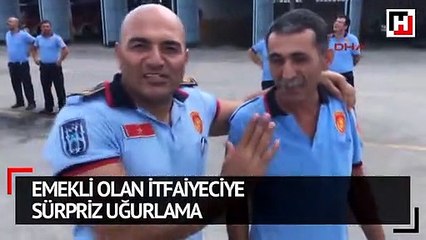 Emekli olan itfaiyeciye sürpriz uğurlama