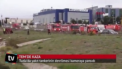 Mazot yüklü tankerin devrilmesi saniye saniye kaydedildi