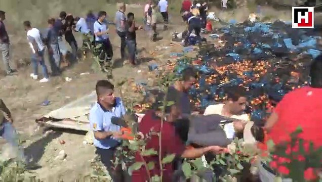 Şeftali yüklü kamyonet devrildi: Ölüler ve yaralılar var