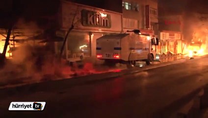 2 otobüs ve marketi yaktılar