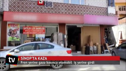 Fren yerine gaza basınca otomobil iş yerine girdi