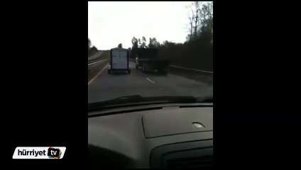 Otoyolda inanılmaz olay! Tahta parçası ok gibi saplandı