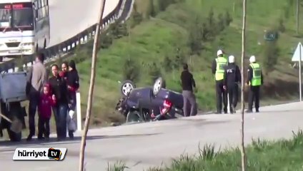 Hurdaya dönen otomobilden sağ çıktı