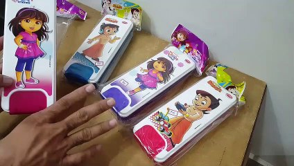Mega Unboxing, review and comparision of Pratap Chhota Bheem and Dora Plastic Pencil Box