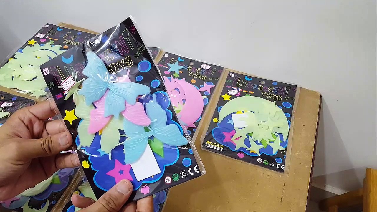 Unboxing and review of fluorescent Wall Ceiling decoration stickers for kids