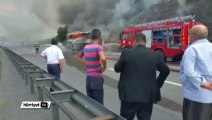 Kocaeli TEM'de otobüs alev alev yandı