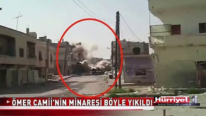 TARİHİ CAMİNİN MİNARESİ BÖYLE YIKILDI