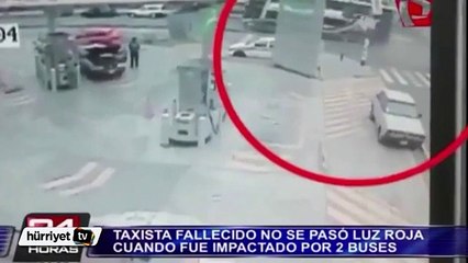 Korkunç Kaza! Taksi iki otobüsün arasında kaldı