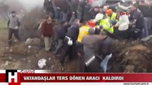 KAZA YAPAN KADIN SÜRÜCÜ TERS DÖNEN ARAÇTAN BÖYLE KURTARILDI