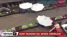 Tekirdağ'daki şiddetli yağmur semt pazarını denize sürükledi