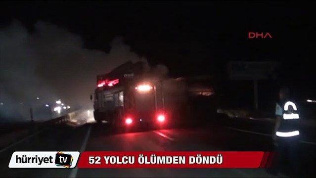 Otobüs seyir halinde halindeyken yandı, 52 yolcu ölümden döndü
