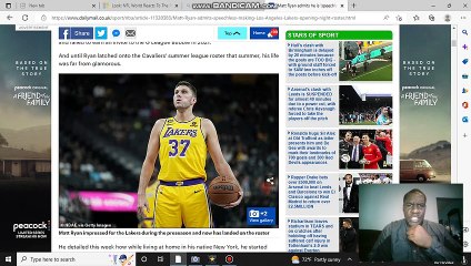 Matt Ryan admits he is 'speechless' after making the Los Angeles Lakers opening night roster