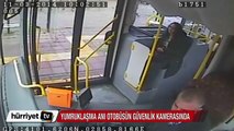 Kadın sürücü ile otobüs sürücüsünün yumruklaşma anı kamerada