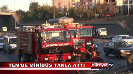 TEM'DE MİNİBÜS TAKLA ATTI: 10 YARALI