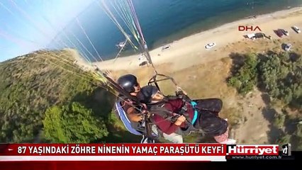 87 YAŞINDAKİ ZÖHRE NİNENİN YAMAÇ PARAŞÜTÜ KEYFİ