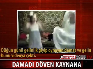 GELİNLİK GİYEN DAMADA KAYNANA DAYAĞI