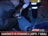 KARŞI ŞERİDE GEÇEN OTOMOBİL, KAMYONET VE OTOMOBİLE ÇARPTI: 7 YARALI