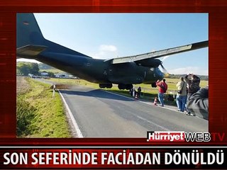 ASKERİ UÇAK ASFALTA ÇARPIP İNDİ