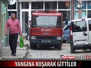 TEKERLEK PATLAYINCA İTFAİYECİLER YANGINA KOŞARAK GİTTİ