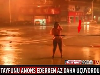 TAYFUNA KAPILMAMAK İÇİN BELİNE İP BAĞLADI