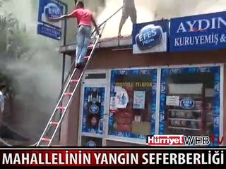 MAHALLELİ YANGINA BÖYLE MÜDAHALE ETTİ