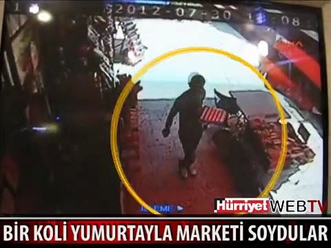 BİR KOLİ YUMURTA İLE GELEN HIRSIZLAR MARKETİ SOYDU