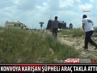 BAKAN'IN KONVOYUNA KARIŞAN ŞÜPHELİ ARAÇ TAKLA ATTI