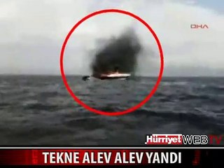 MUDANYA AÇIKLARINDA TEKNE ALEV ALEV YANDI