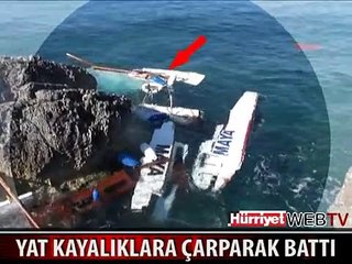 MOTORU BOZULDU, KAYALIKLARA ÇARPIP PARÇALANDI
