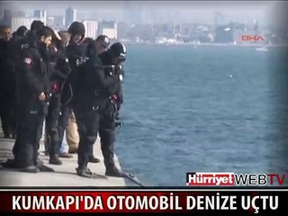 KUMKAPI'DA DENİZE UÇAN OTOMOBİL BÖYLE ÇIKARILDI