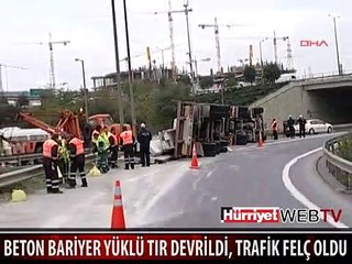 BETON YÜKLÜ TIR DEVRİLDİ, TRAFİK YİNE FELÇ
