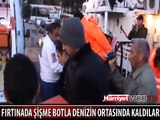 FIRTINADA ŞİŞME BOTLA DENİZİN ORTASINDA KALDILAR