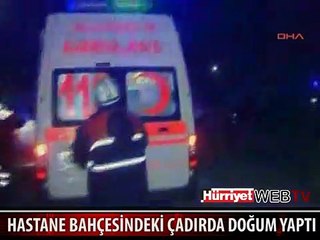 HASTANE BAHÇESİNDEKİ ÇADIRDA DOĞUM YAPTI