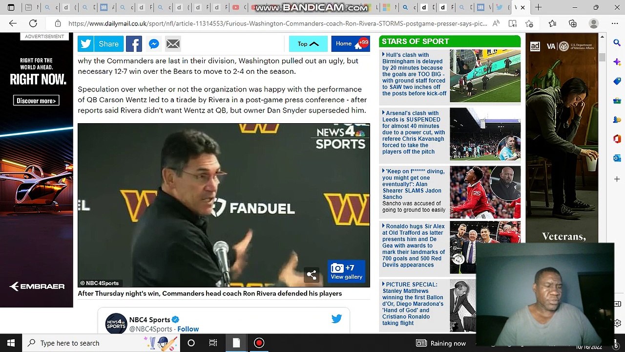 RON RIVERS COACH OF THE WASHINGTON COMMANDERS HAVE A MELT DOWN DURING THE WINNING PRESS CONFRENCE