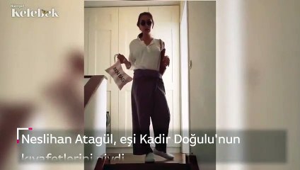 Neslihan Atagül, eşi Kadir Doğulu'nun kıyafetlerini giydi