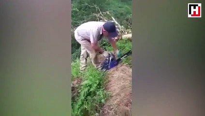 Testere makinesini çalıştıramayınca bakın ne yaptı?