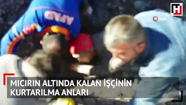 Mıcırın altında kalan işçinin kurtarılma anları görüntülendi