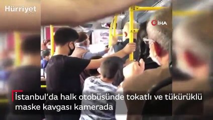 İstanbul’da halk otobüsünde tokatlı ve tükürüklü maske kavgası kamerada