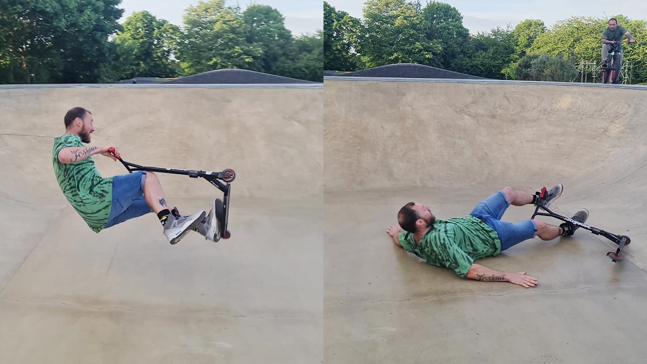 When life reminds you that you're too old to be riding a kid's scooter