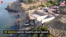 Karaburun'daki sit alanına yapılan inşaatta yıkım başladı