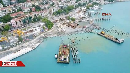 Denize onlarca kazık çakıldı