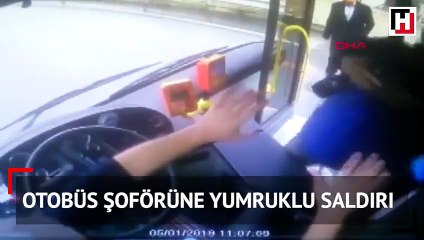 Otobüs şoförüne yumruklu saldırı kamerada