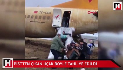 Pistten çıkan uçak böyle tahliye edildi