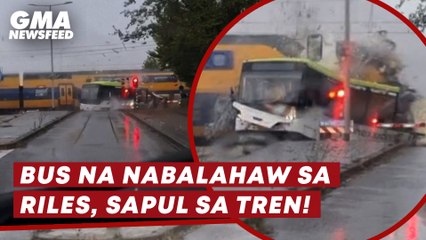 Bus na nabalahaw sa riles, sapul sa tren! | GMA News Feed