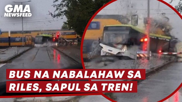Bus na nabalahaw sa riles, sapul sa tren! | GMA News Feed