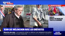 Grève: Jean-Luc Mélenchon arrive à la gare de Lyon à Paris, en soutien aux cheminots grévistes