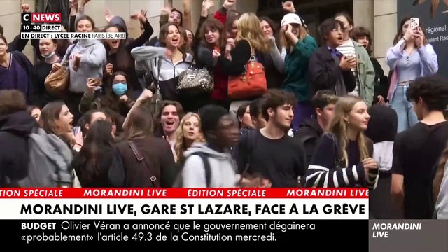 Regardez Morandini Live en direct du lycée Racine avec les étudiants en grève qui bloquent l'accès à l'établissement par solidarité avec les grévistes de chez Total et les mouvements sociaux - VIDEO