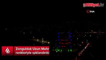 Uzun Mehmet Camii Azerbaycan renkleriyle ışıklandırıldı