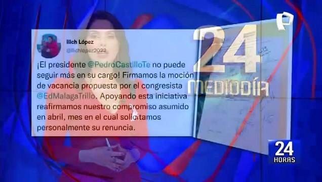 Ilich López tras firmar moción de vacancia: ¡Pedro Castillo no puede seguir más en su cargo!