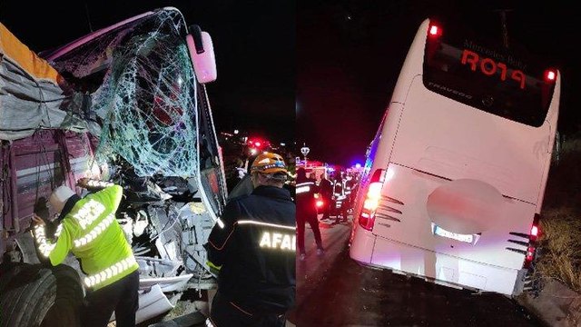 Yolcu otobüsü ile TIR'ın çarpıştığı kazada 2 kişi öldü